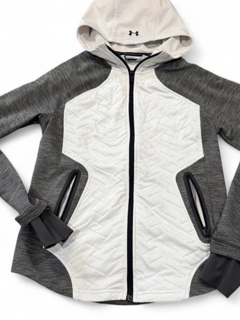 Under Armour White and Gray Quilted Hooded Jacket
